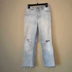 EXPRESS Curvy Mom Jeans Light Wash Distressed‎ Frayed Hem Size 4